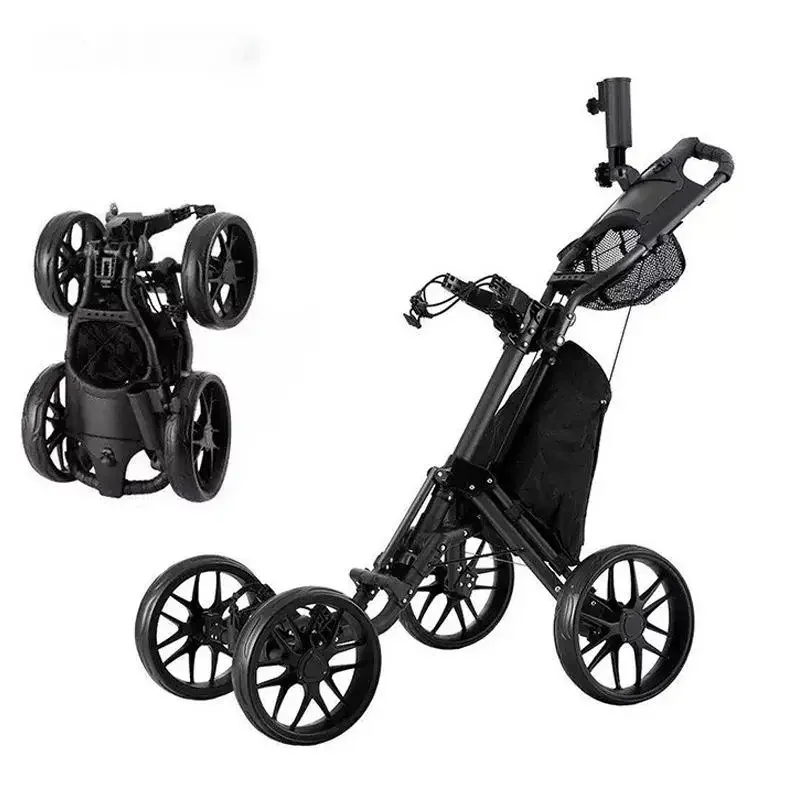 Folding 4-Wheel Aluminum Golf Trolley with Adjustable Umbrella Holder & Waterproof Design