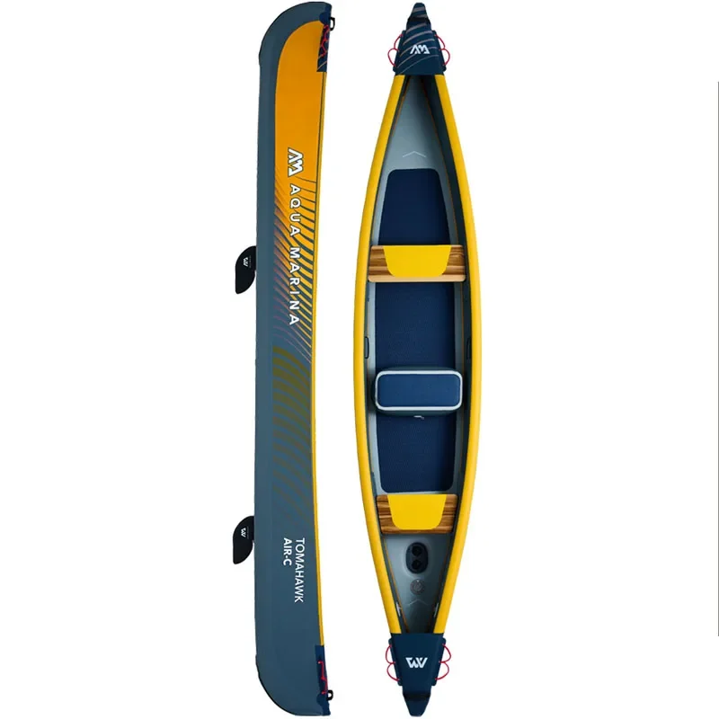 AQUA MARINA Inflatable Boat Kayak TOMAHAWK AIR C 3-Person Drop Stitch Dinghy, 7cm Material with 3 Air Chambers for Canoeing & Water Sports