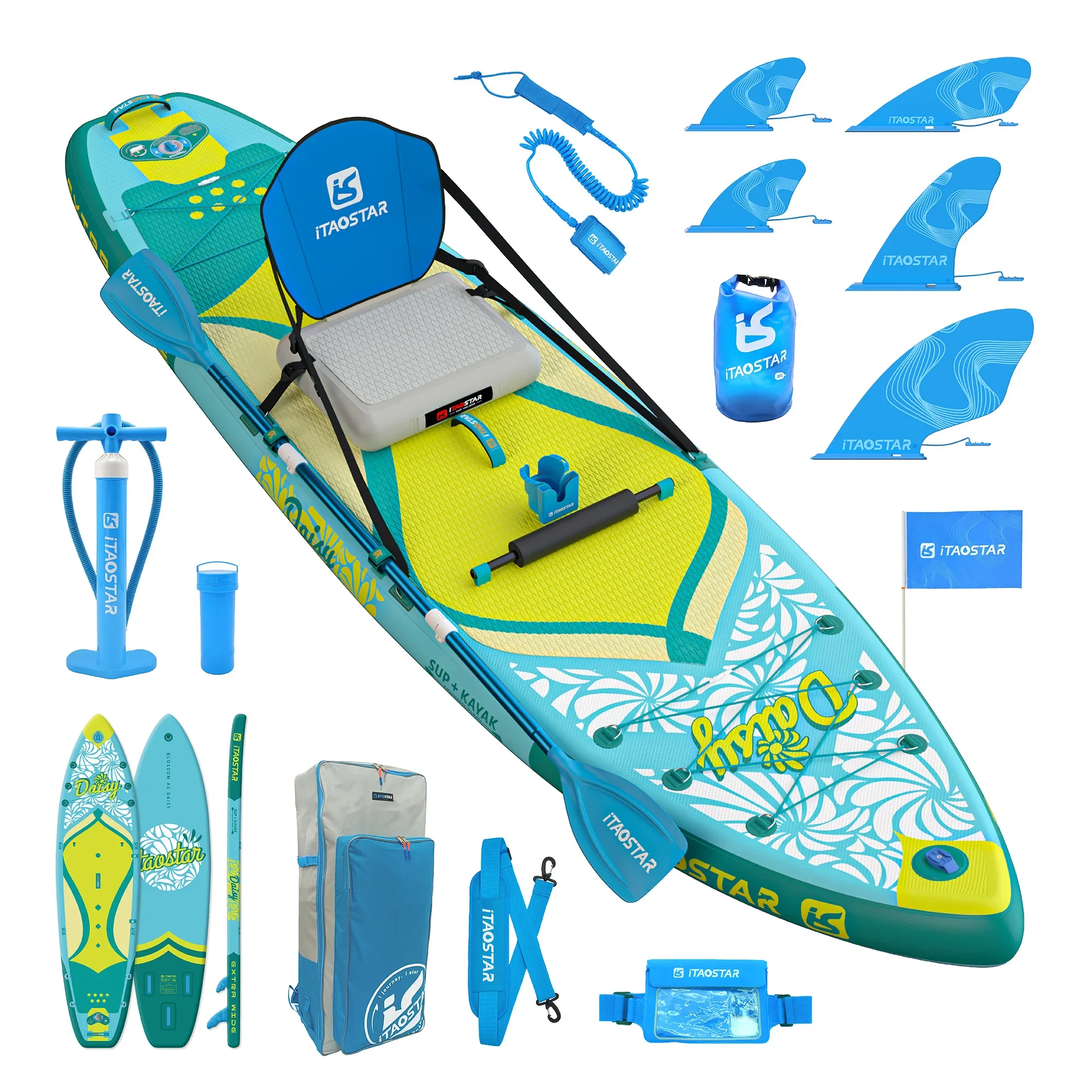 ITAOSTAR Daisy D03A 11'6" x 35" x 6" Extra Wide Inflatable Stand Up Paddle Board with Seat and Premium Accessories