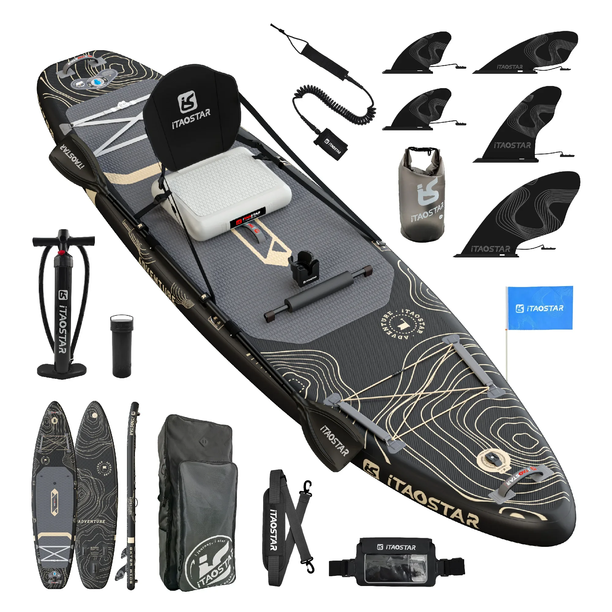 ITAOSTAR A02A Stand Up Paddle Board - Inflatable SUP with Seat, Soft Surfboard for Fishing