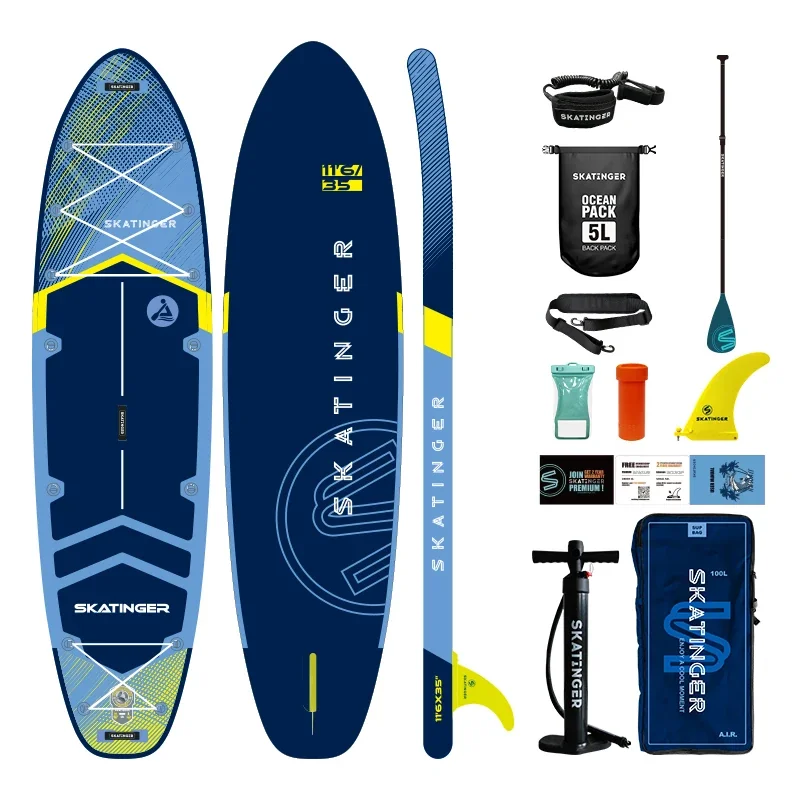 Skatinger 2024 Adult Inflatable SUP Travel Fishing Board, PVC, with Pump & Bag