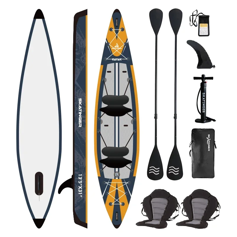 Skater 2-Person Sit-in Inflatable Canoe, Drop Stitch Kayak (3 Seats), 2 Year Warranty