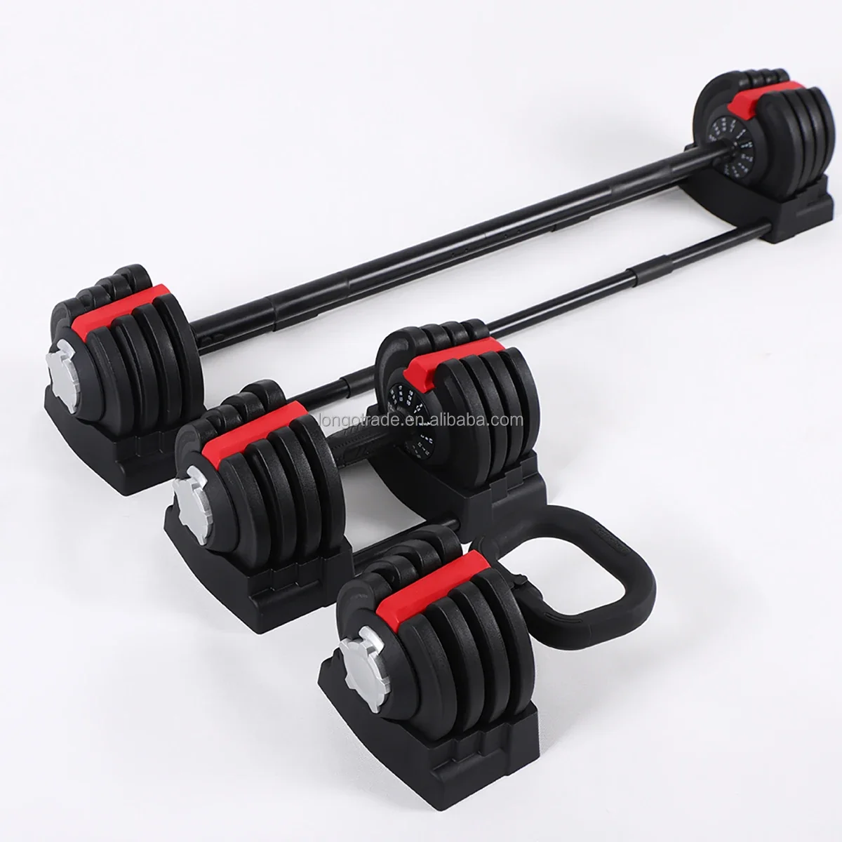 Fitness Exercise Gym Equipment: 3-in-1 Adjustable Barbell & Kettlebell / Dumbbell Set for Home Workouts