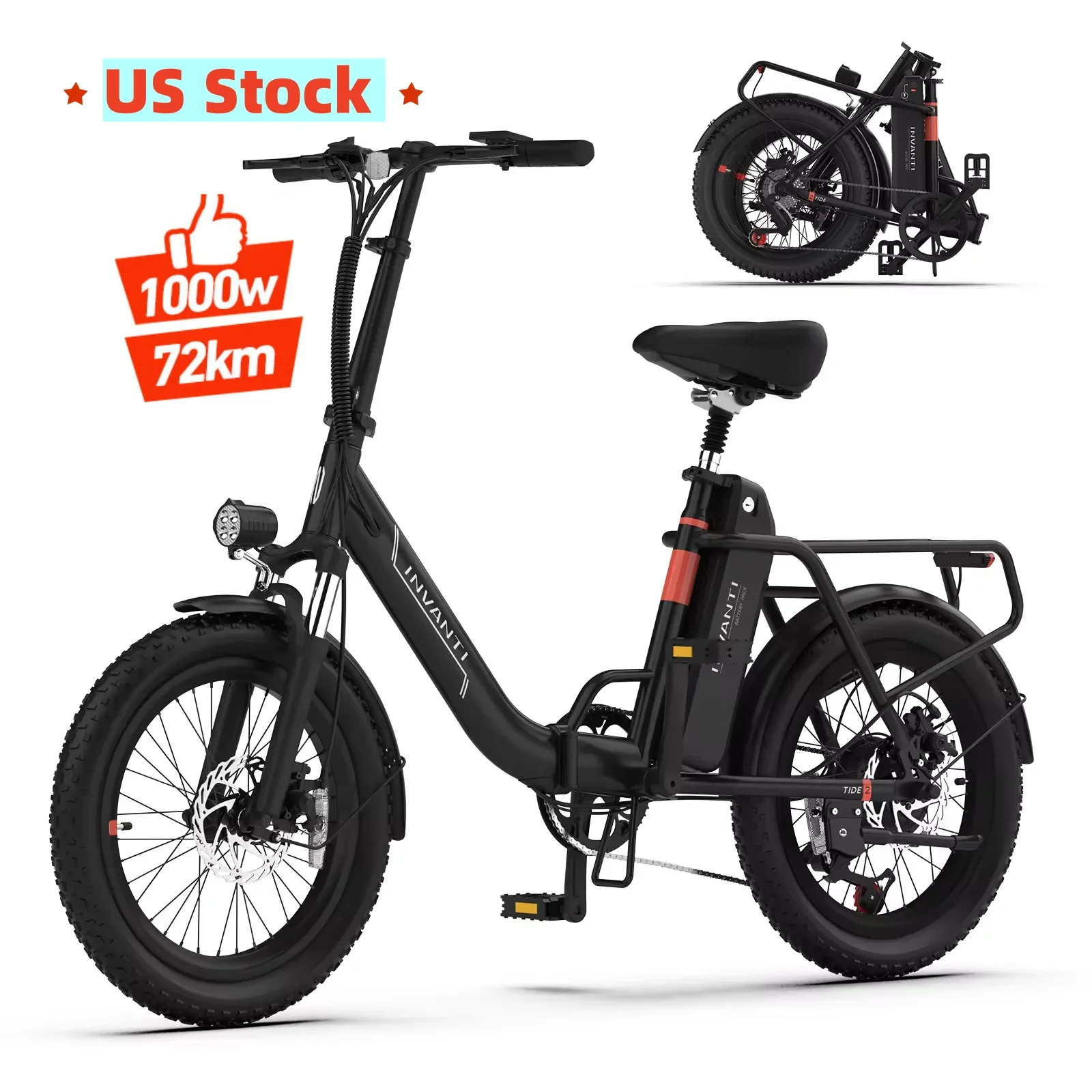 Folding Electric Bicycle - US Warehouse 500W 48V 15Ah, 14 Inch LCD Display City Bike