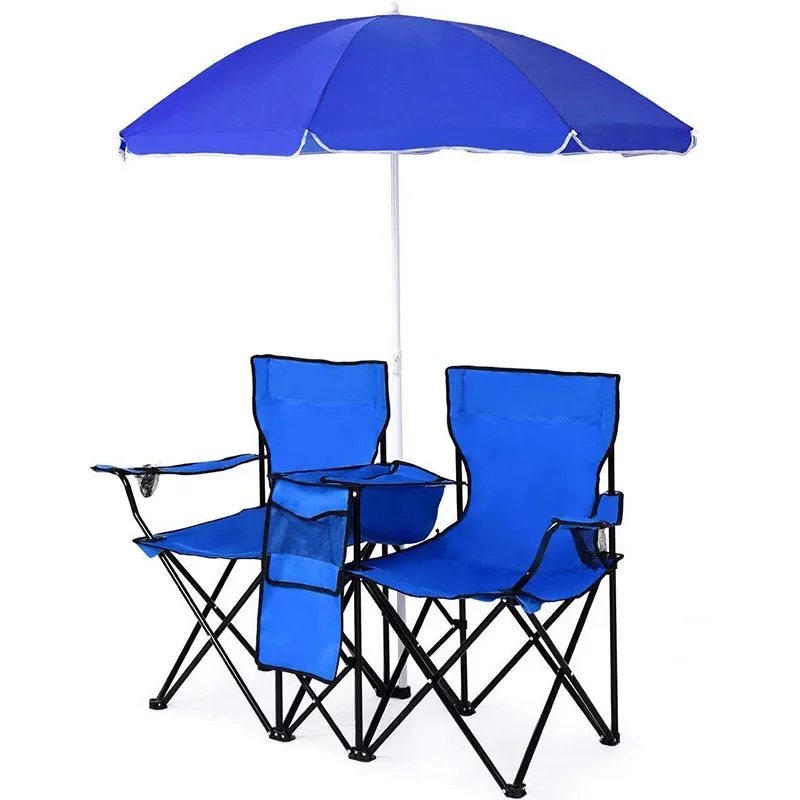 Customizable Logo Double Portable Folding Metal Sunshade Beach & Camping Chair