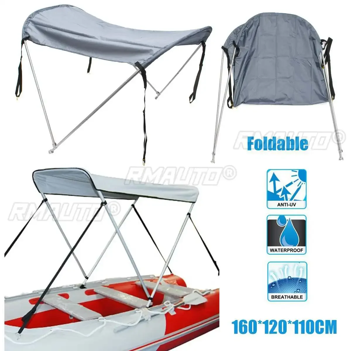 Inflatable Boat Sun Shade Shelter - Top Tent with UV Protection & Foldable Aluminum Alloy Frame - Waterproof