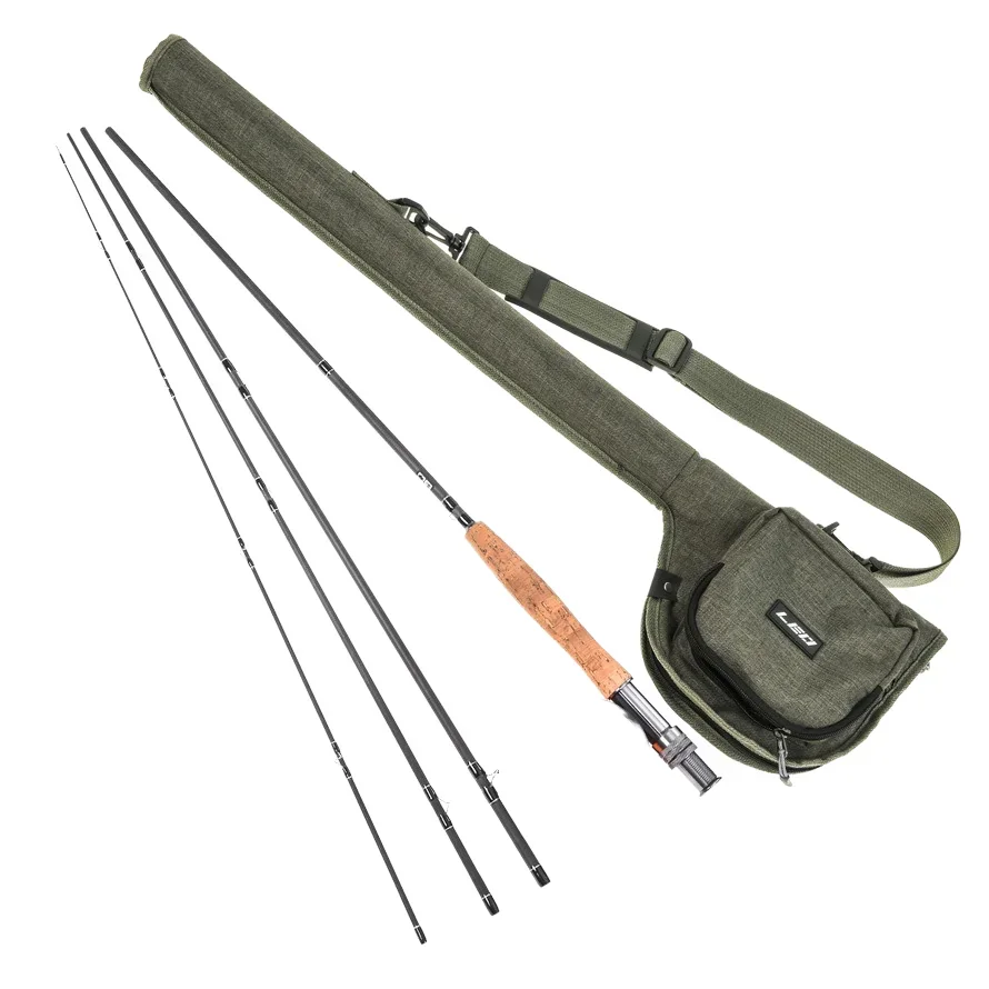 Portable Carbon Fiber Fly Fishing Rod & Reel Combo - Lightweight (120g) with Cork Handle - Freshwater