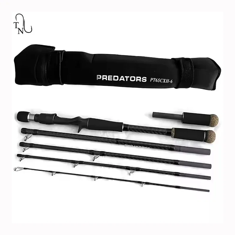 TN92 PT65CXH-6 High Quality Carbon Fiber Travel Spinning Fishing Rods for Bass, Lure & Surf Casting - 6 Sections, Adjustable Rod