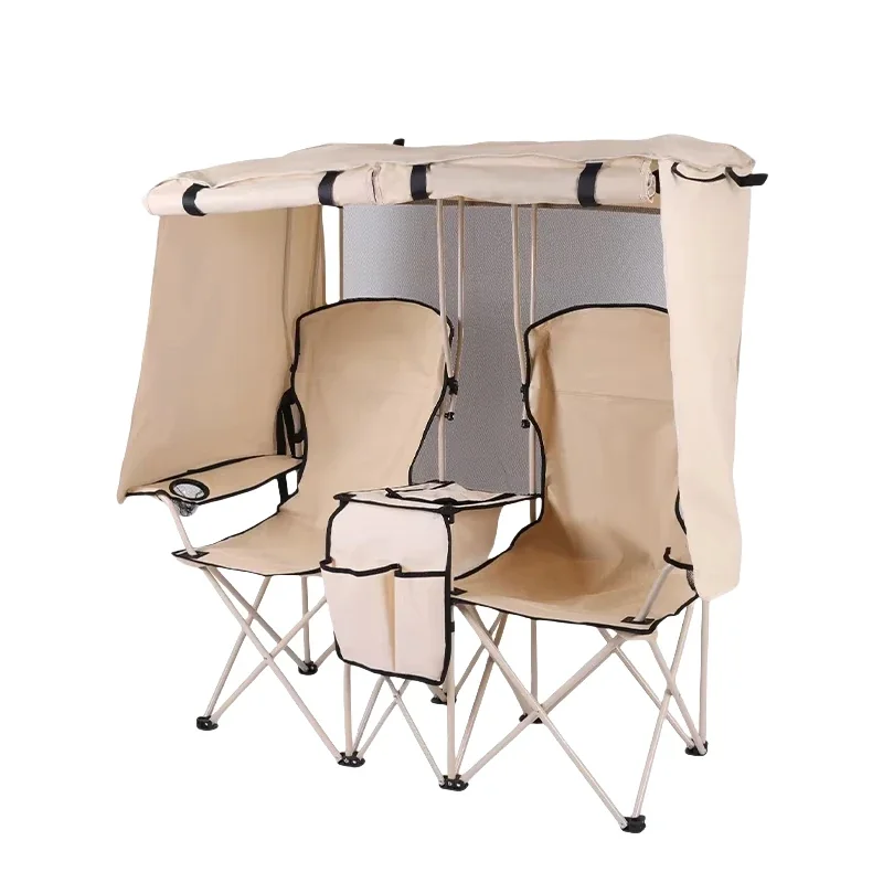 Folding Double Oxford Sunshade Chair with Canopy - for Camping, Fishing & Beach