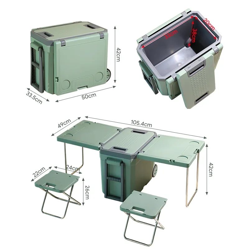 Everich Outdoor Rolling Cooler with Table and Chairs - Green - Model: [Insert Model Number]