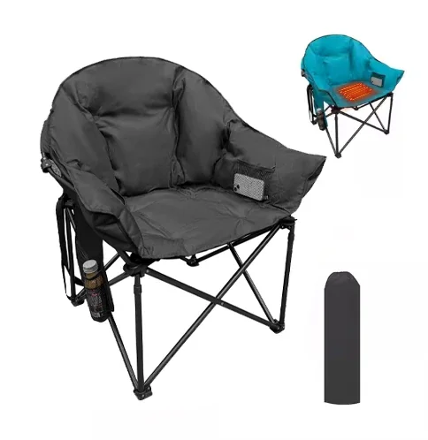 Oversized Padded Metal Saucer Fold Chair: Heated, Moon Folding, Foldable Camping Chair for Adults