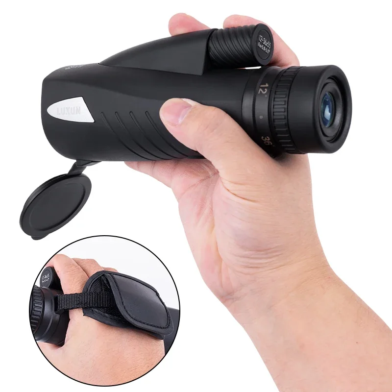 LUXUN 12-36x55 High Definition Zoom Monocular Telescope with FMC BAK4 Prism & Smartphone Adapter, Includes Tripod