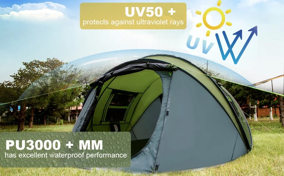 WOQI Wholesale Camping and Hiking 2-Door Automatic Instant Pop Up Tent - Waterproof for Outdoor Glamping