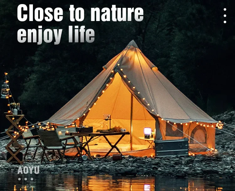 Luxury 4-6 Person Glamping Tent - Waterproof Big Bell Canvas Cotton Mongol Style