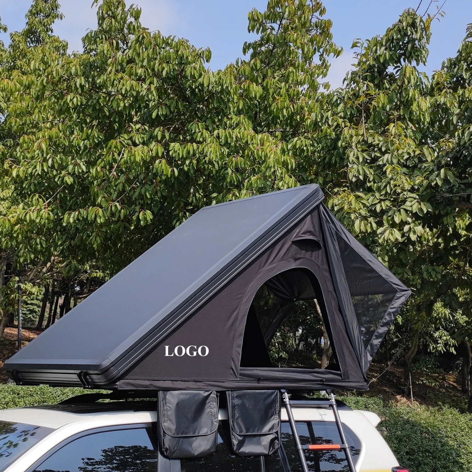 Lightweight Aluminum Rooftop Tent - 2-3 Person Triangular Design with Hard Shell and Ladder