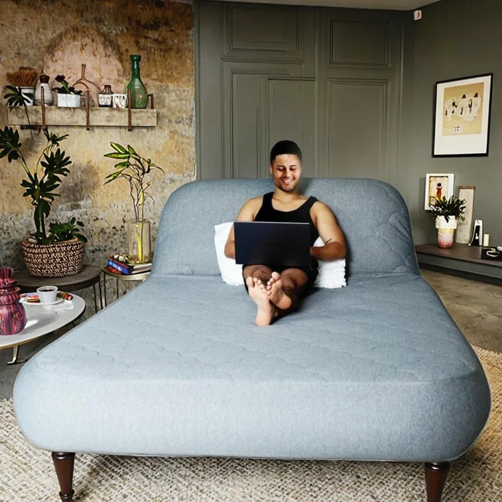 Foldable Flocked Air Mattress - Single Inflatable Bed (Travel/Camping)