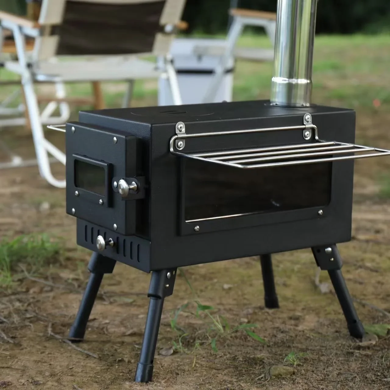 Portable Wood Stove for Camping - Outdoor Tent Stove with Chimney Pipe
