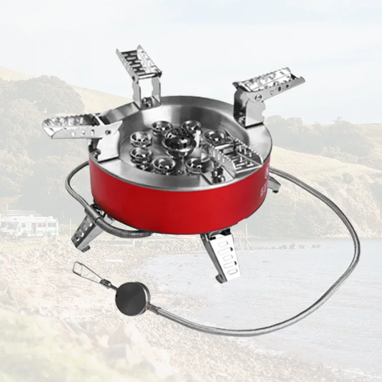 Portable Aluminum Gas Stove - Red & Silver, Windproof Folding, Auto Ignition for Propane/Butane