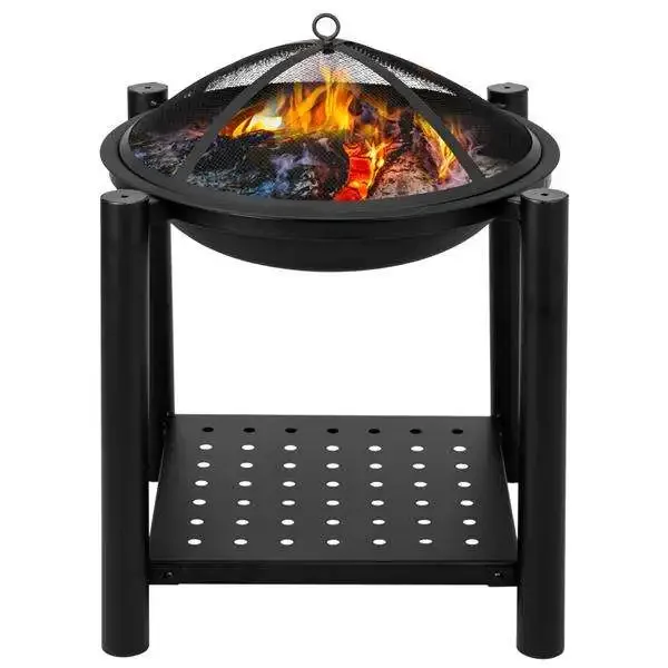 Outdoor Cast Iron Wood Burning Stove - Fire Heater with 3-Sided See-Through Glass Panels