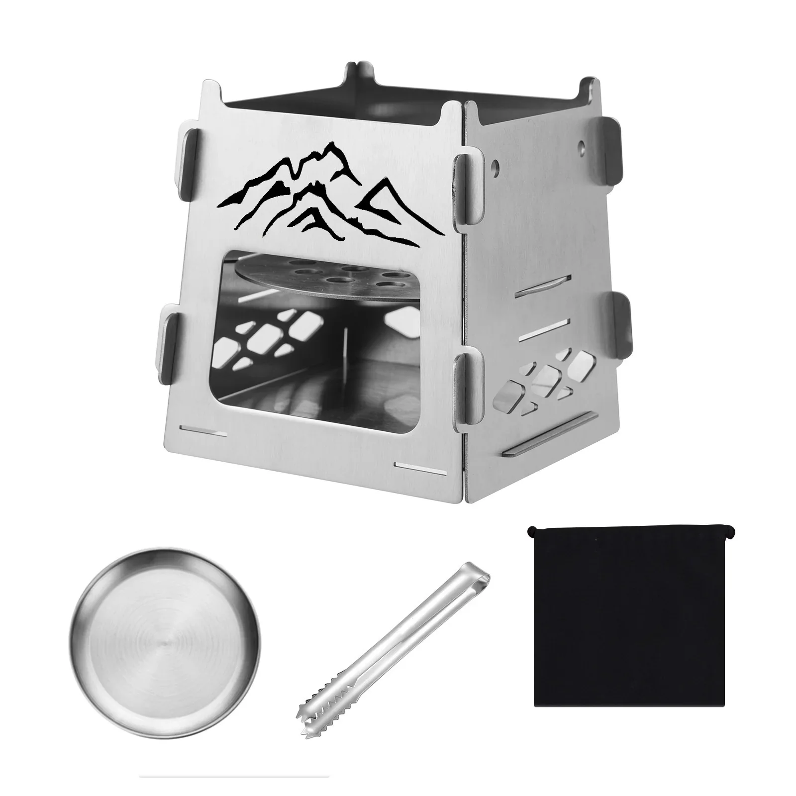 Stainless Steel Square Wood Stove - Folding Portable BBQ Grill & Oven (Charcoal) for Camping and Picnics
