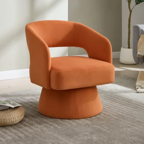 Modern Velvet Fabric Swivel Armchairs for Living Room - Orange/White/Black