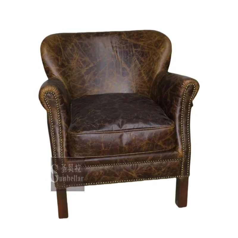 Vintage Deep Brown Genuine Leather Professor Armchair for Cigar Rooms and Living Rooms Club Chair with Curved Back and Roll Arms Let me know if you need help with any other product titles!