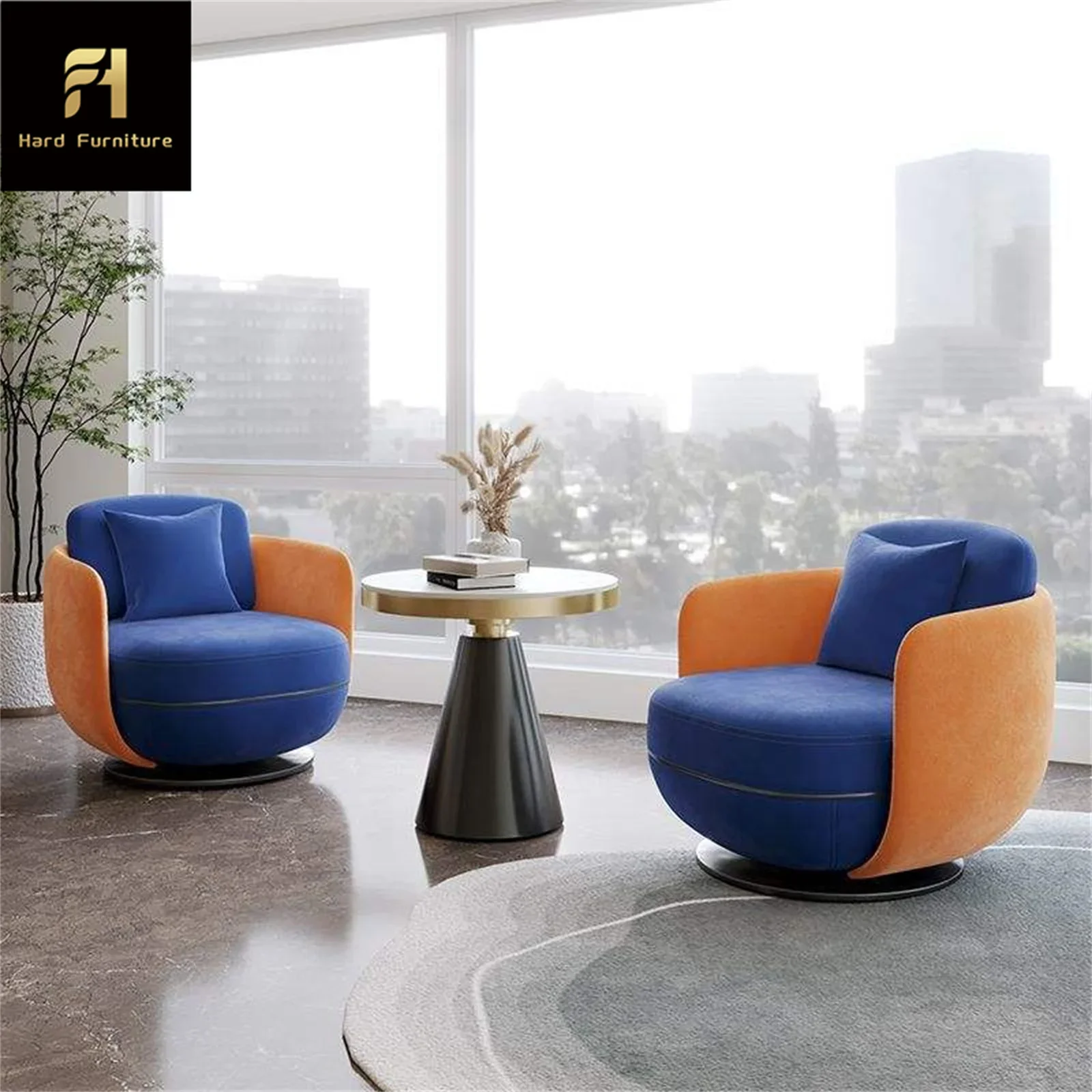 Modern Minimalist Spliced Two-Tone Accent Chair - Swivel Lounge Chair