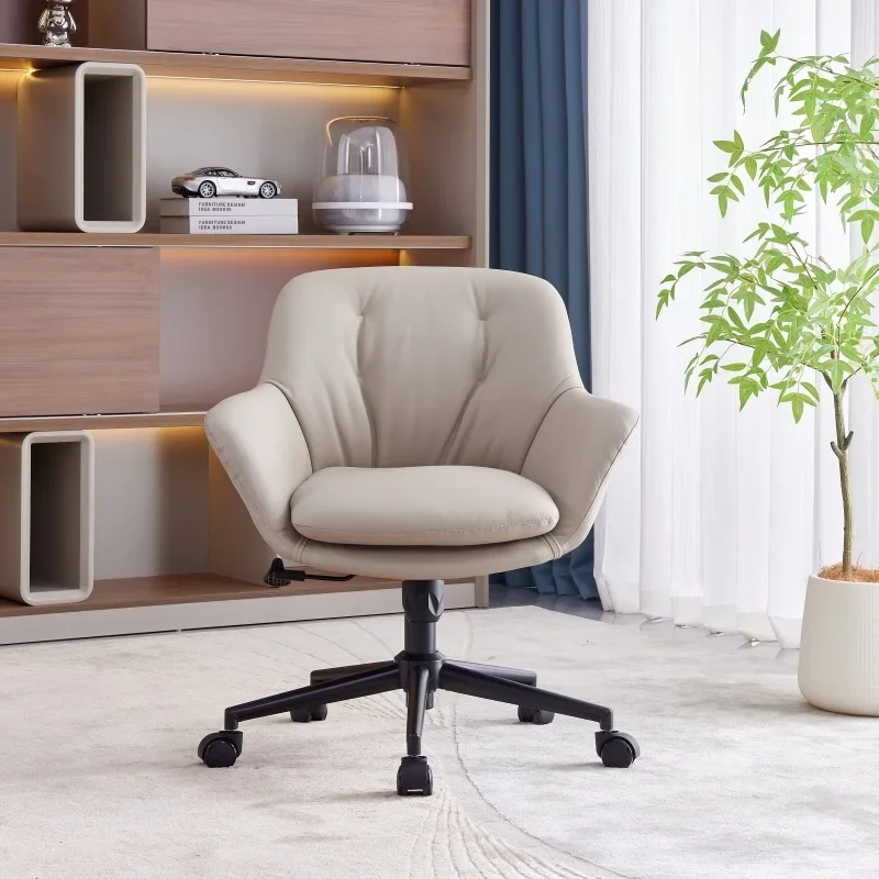 Minimalist Office Chair - Ivory | Adjustable Height | Swivel | High-Quality Leather Executive Chair
