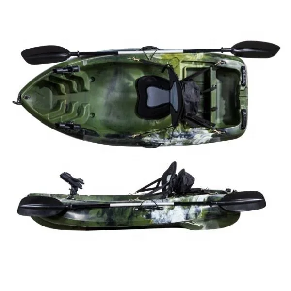 2M Single-Person Plastic Kayak - Fishing Canoe with Paddle & Motor Mount
