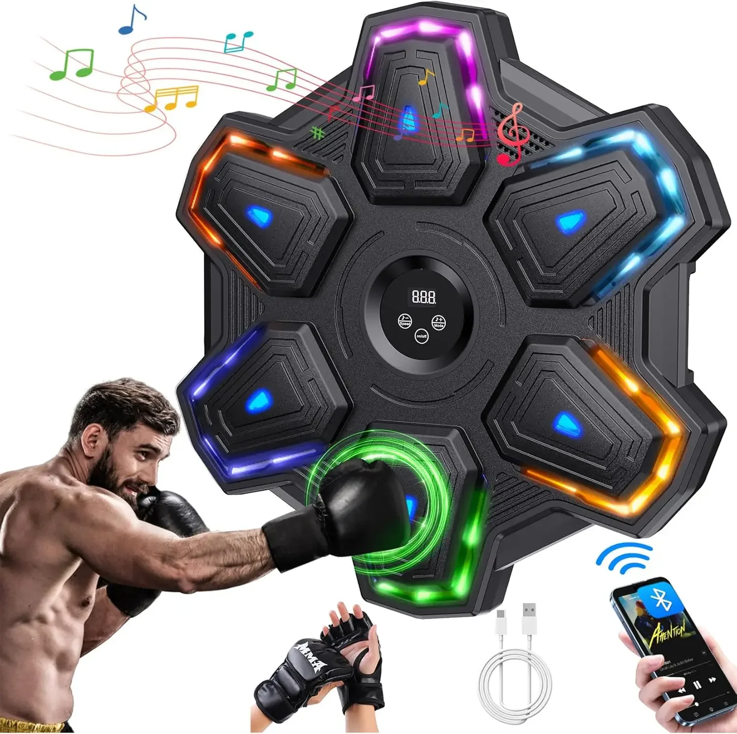 Colorful LED Wall-Mounted Smart Bluetooth Boxing Trainer with Gloves
