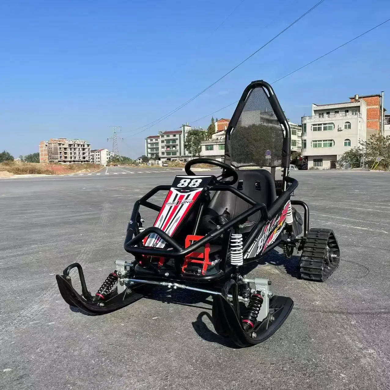 Electric 4-Wheel Track Snowmobile - Single or Double Person Snowy Ice Sled