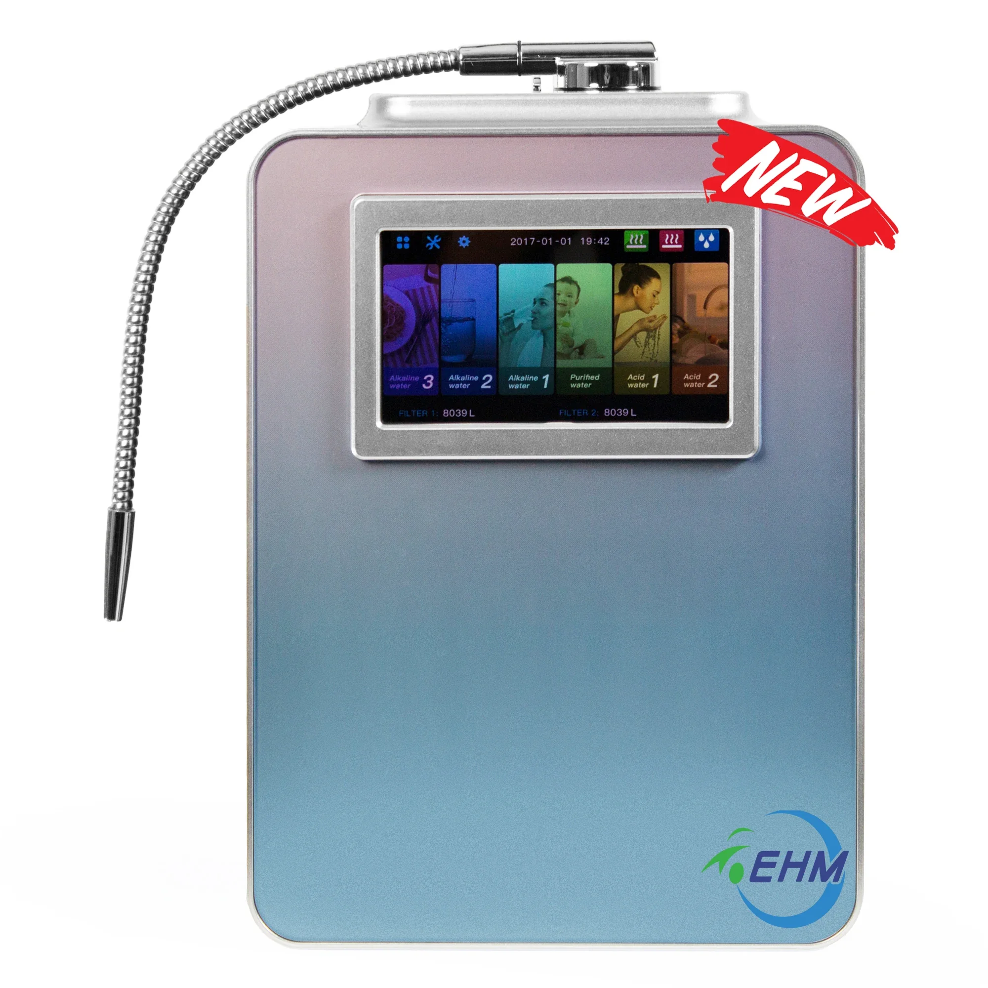 Alkaline Water Ionizer Generator & Purifier: Hydrogen & Acid Water, 7" Colorful Screen, pH - Adjustable